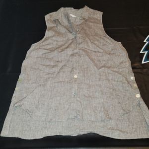 J Jill Womens Brown Linen Sleeveless Shirt Blouse XL